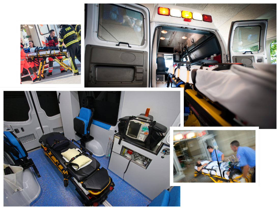 Ambulance événementielle au Maroc : brancard et matériel médical à bord pour évacuation