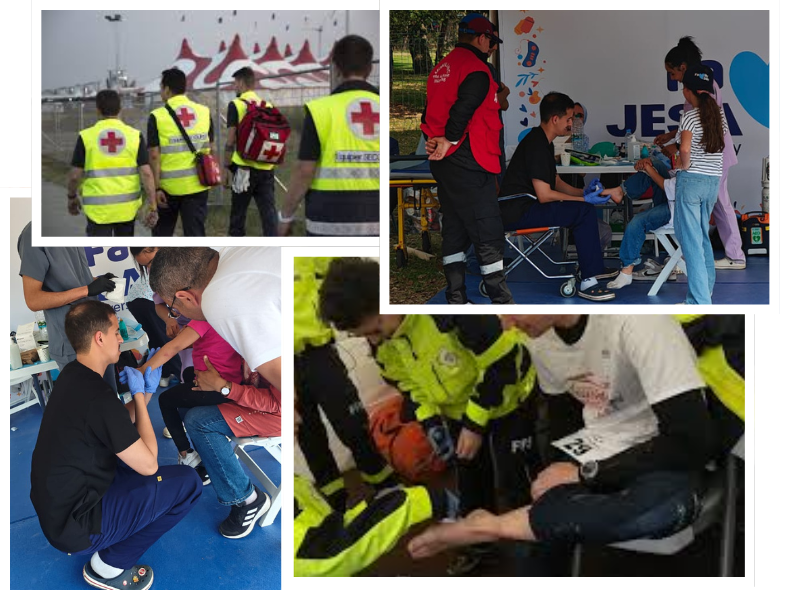 Équipe médicale sur site au Maroc : secouristes et infirmiers en patrouille lors d’un événement